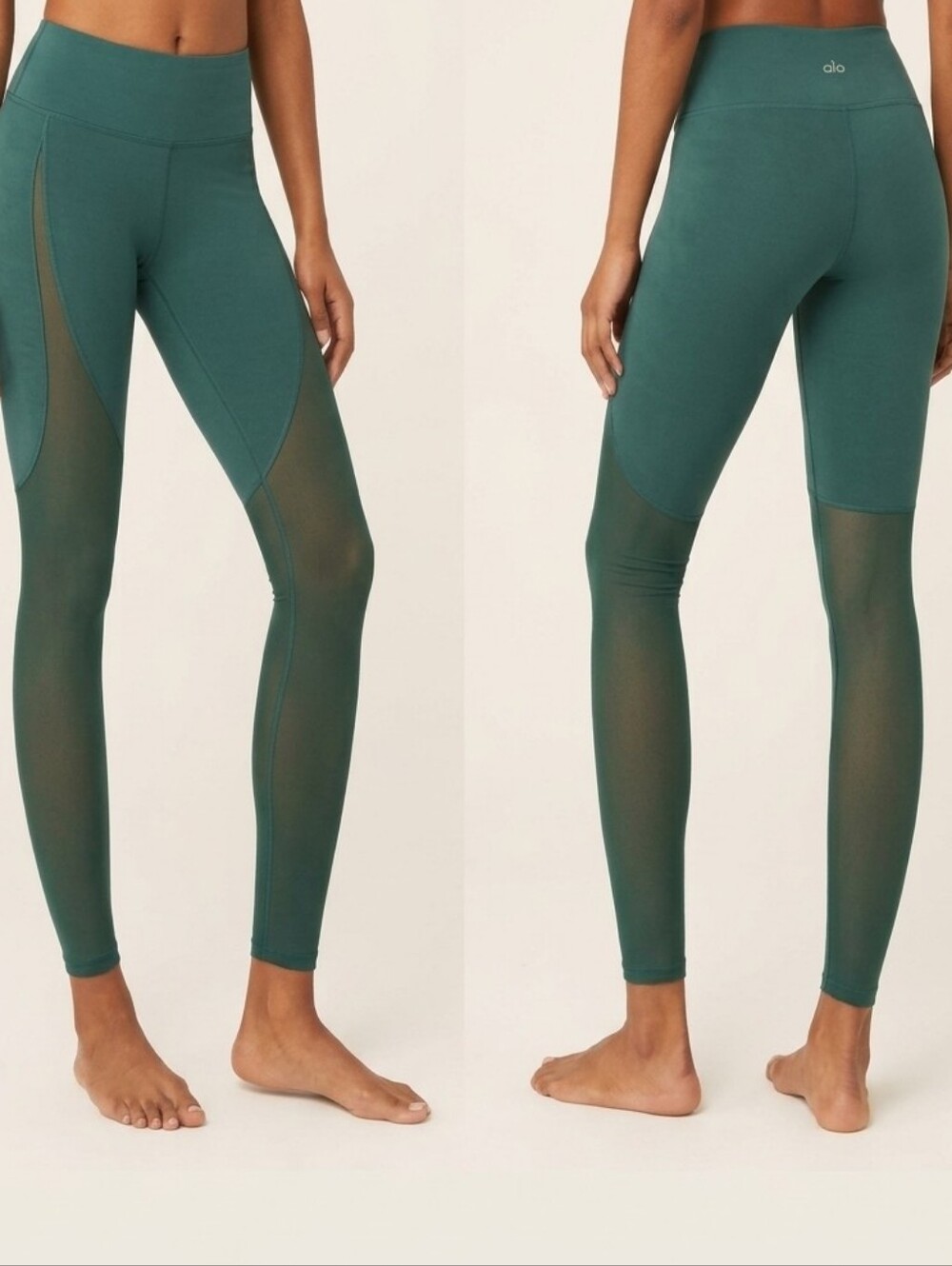 Alo Yoga Emerald Green High-Waisted Mesh Panel Leggings - Size S